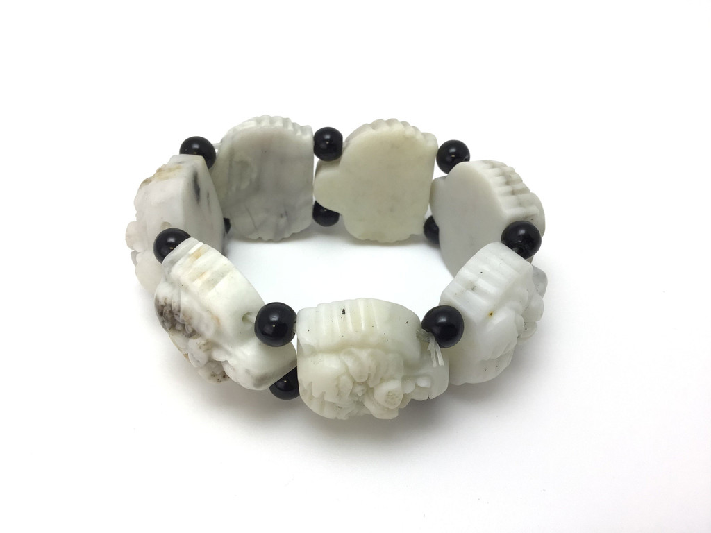 One (1) Beaded Bracelet with Large Chinese Tiger Carved Beads