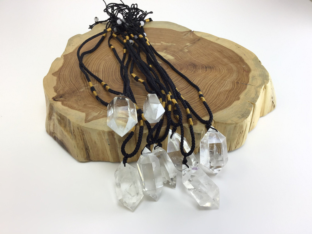 Clear Quartz crystal black rope necklace with adjustable sizing jewelry holistic