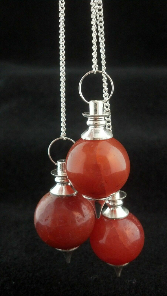 One (1) Carnelian Sphere Pendulum Metaphysical Crystal Healing Card&Bag