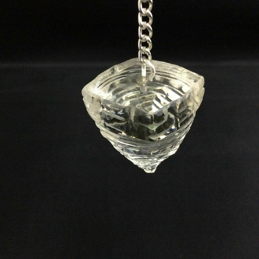 One (1) Shree Yantra Carved Clear Quartz Pendulum Metaphysical Crystal Healing