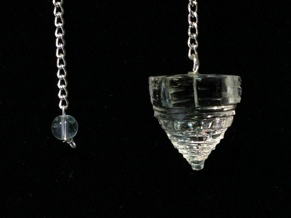 One (1) Shree Yantra Carved Clear Quartz Pendulum Metaphysical Crystal Healing