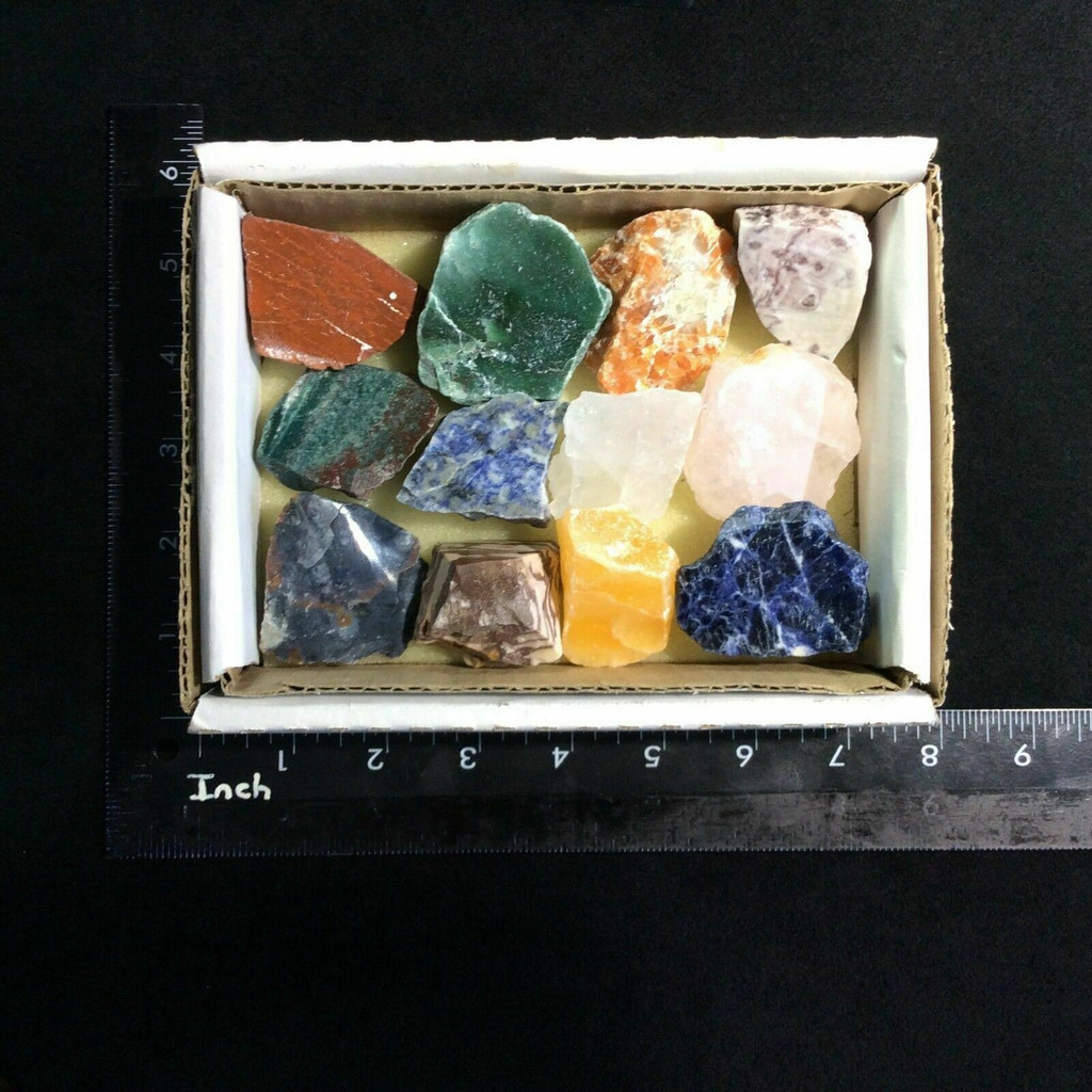 Rough Natural 12 Stone Specimen Set Sodalite Jaspis Quartz Jasper Calcite