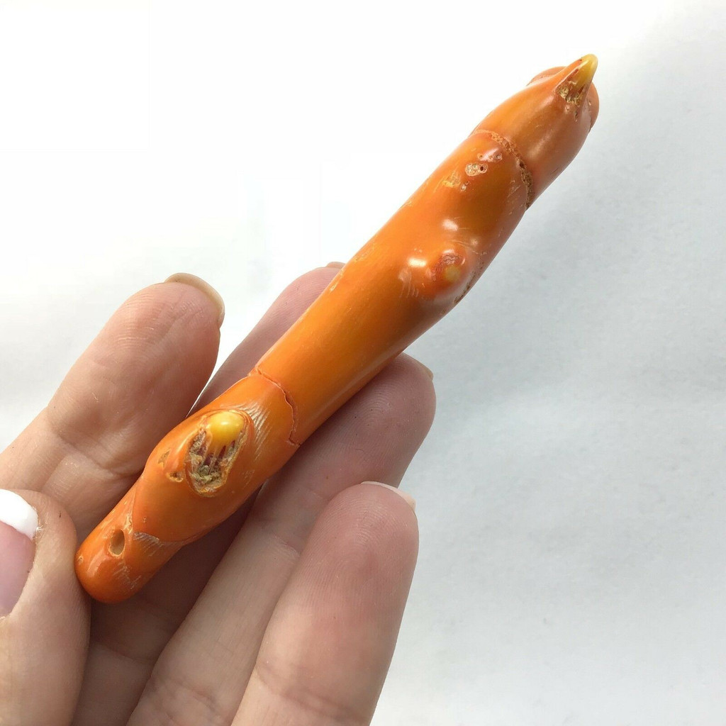 Dyed Orange Coral Branch Bead Pendant 94mm 181110 Drilled Hole Jewelry 