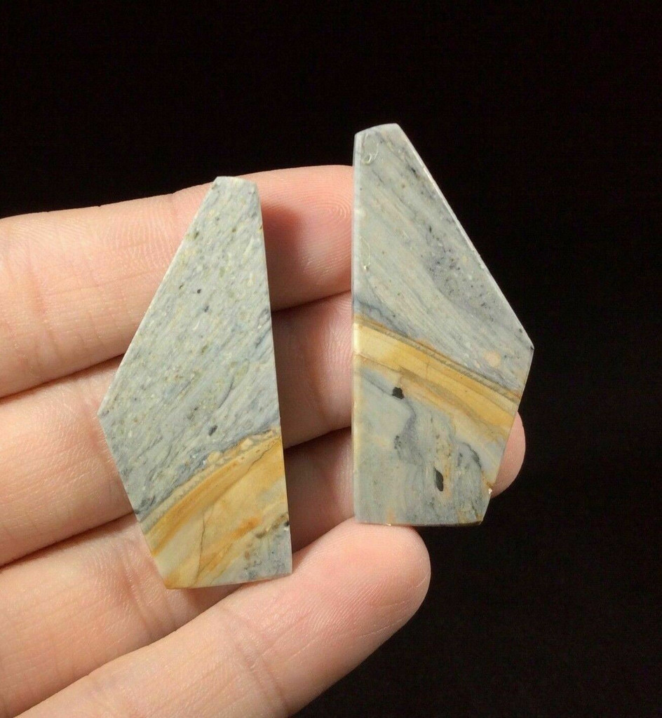 Triangular Jasper Cabochon Earring Pair 170801 Artist Supply Tan Gray Picture