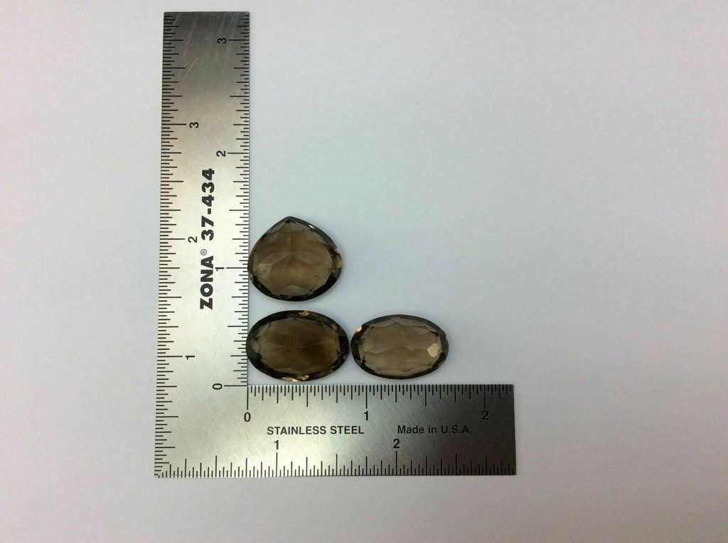 Three (3) Faceted Smoky Quartz Cabochon 170907 Oval Pear Gemstone Jewelry