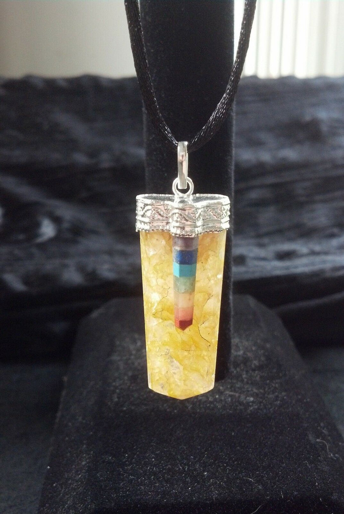 One (1) Orange Calcite Pendant with Chakra Stones Metaphysical Crystal 