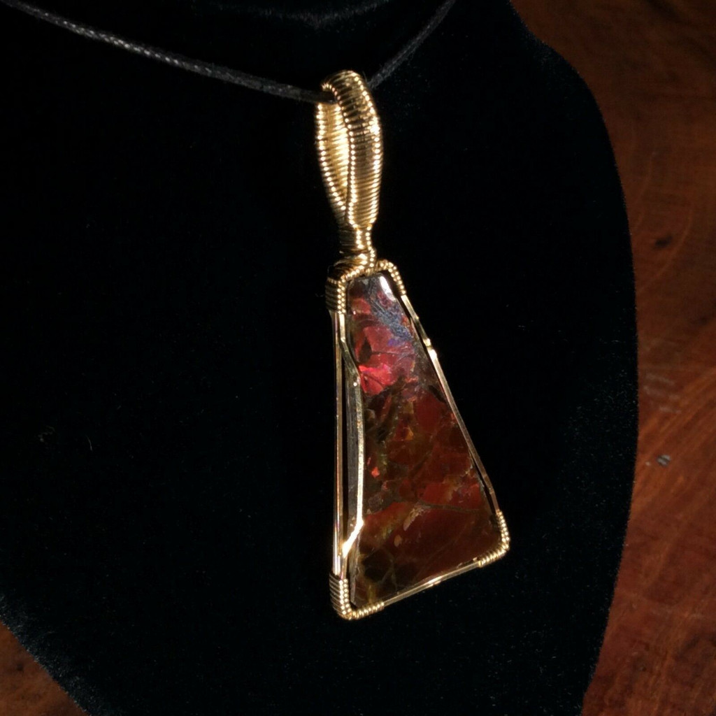 Wire Wrapped Ammolite Pendant 161001 Hand Crafted by Artist Fred Tunderman