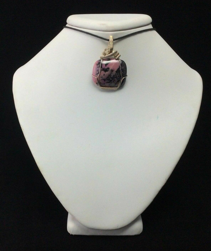 Wire Wrapped Rhodonite Stone Pendant Stone of Encompassing Love Metaphysical