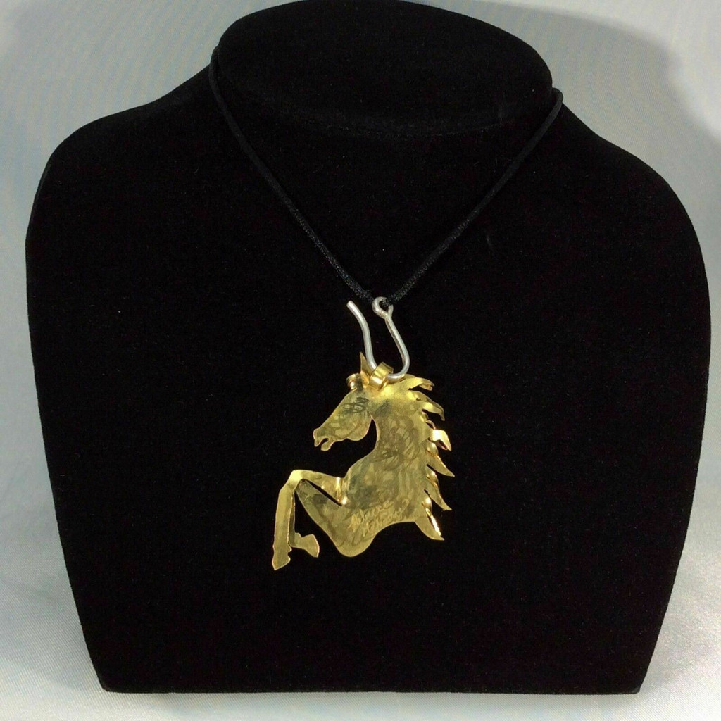 Handmade and Signed by Artist Rebecca McNary Gold Metal Horse Pendant