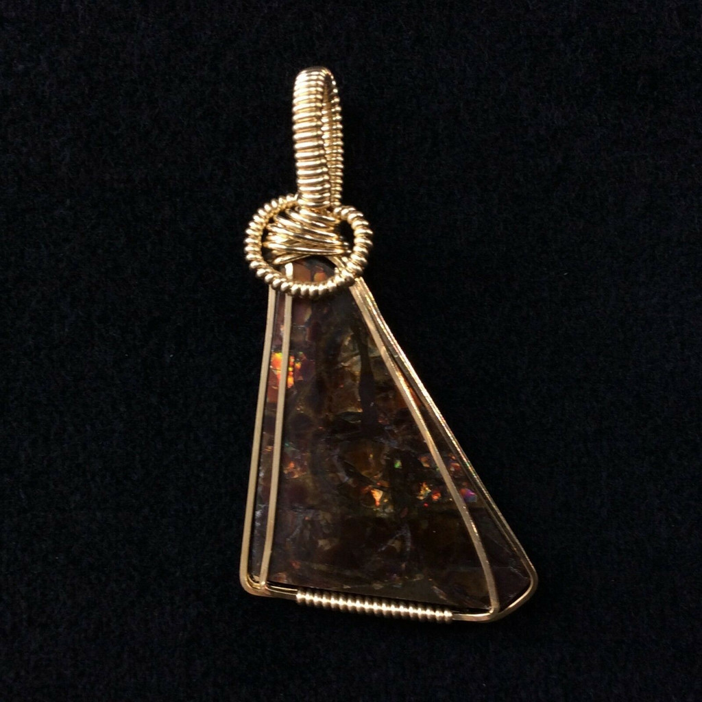 Wire Wrapped Ammolite Pendant 161006 Hand Crafted by Artist Fred Tunderman