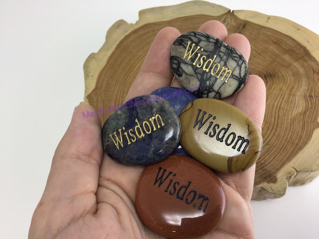 MeldedMind One (1) Engraved "Wisdom" Meaningful Word Palm Worry Wishing Stone