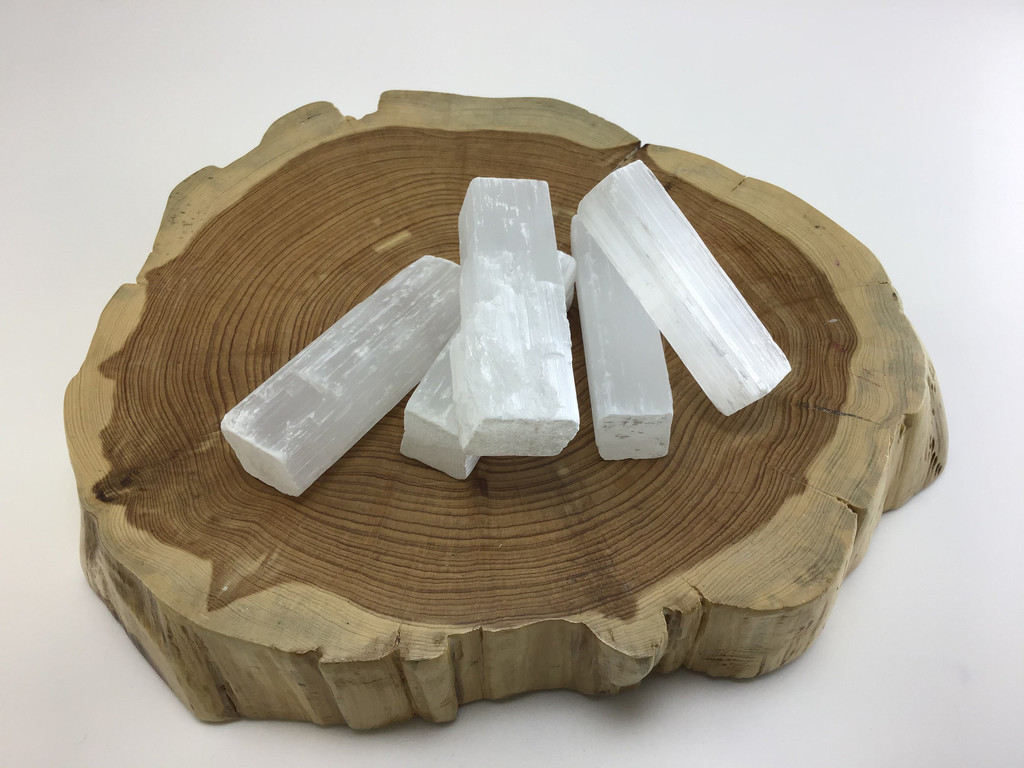 MeldedMind Satin Spar Selenite Log Bars 2.5 inch Wand Natural Rough Energy