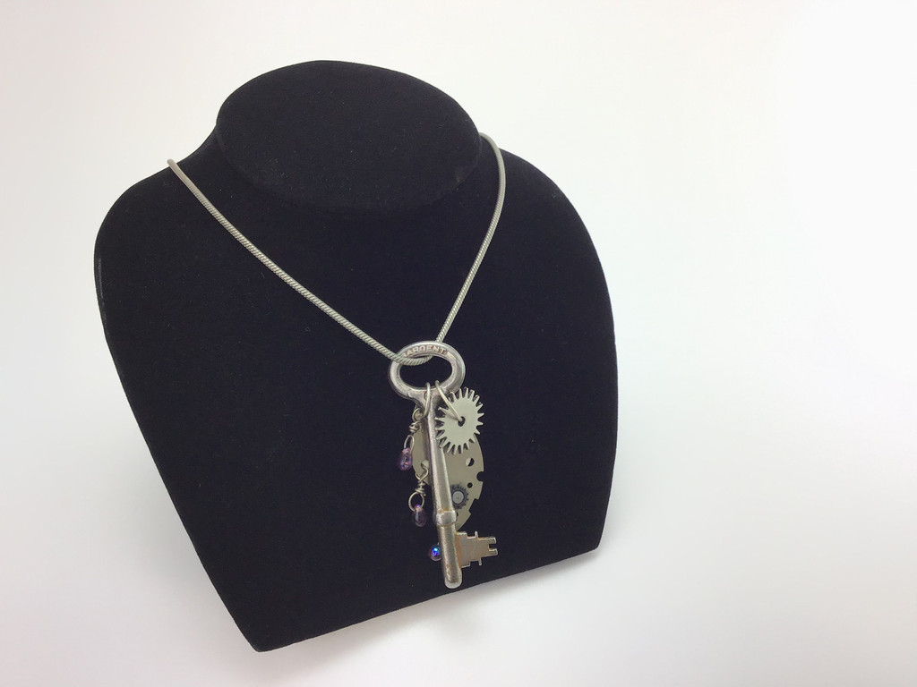 Steampunk Necklace Antique Key Sprocket Jewelry Beads