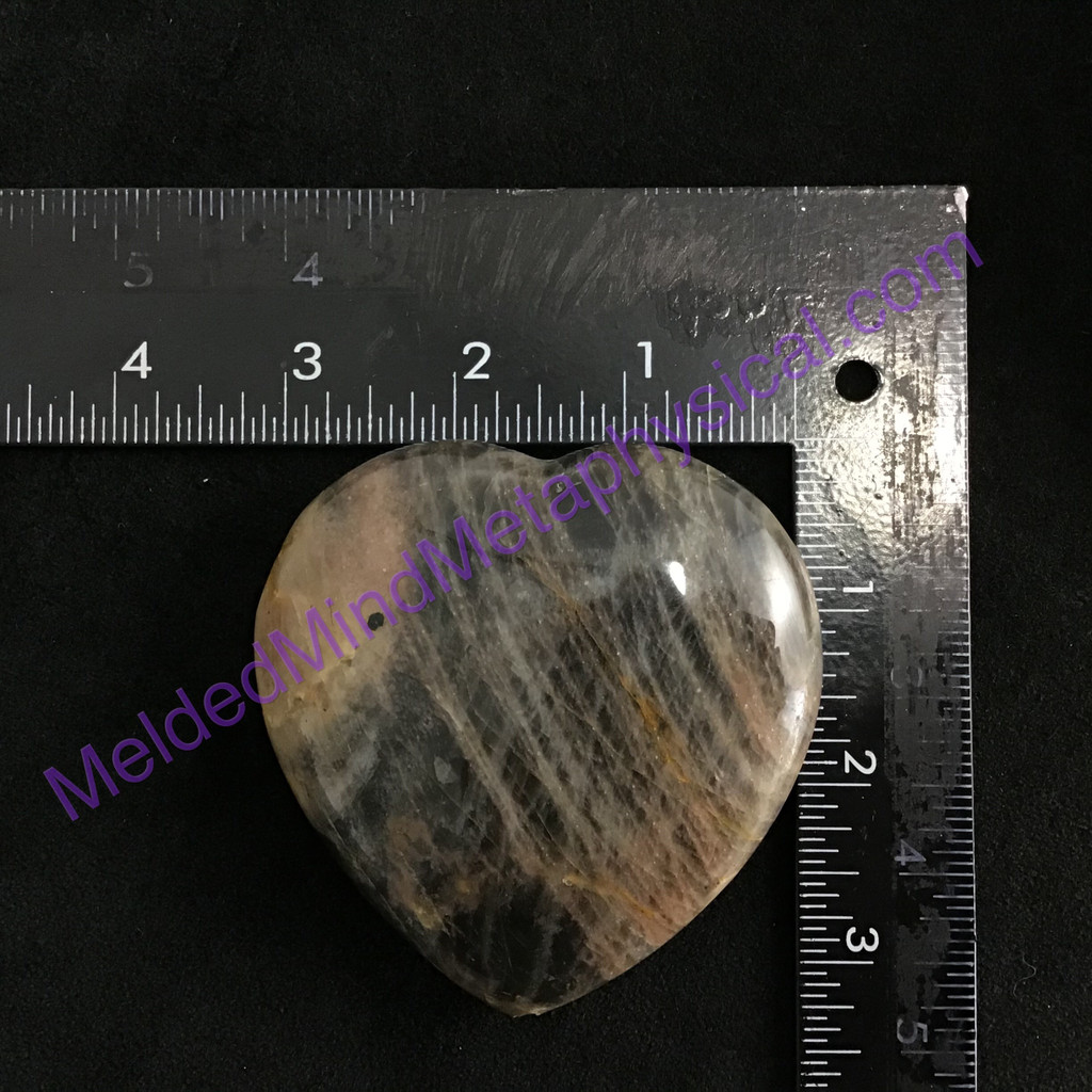 MeldedMind Large Black Moonstone Crystal Heart 77mm 7oz Healing Specimen 235