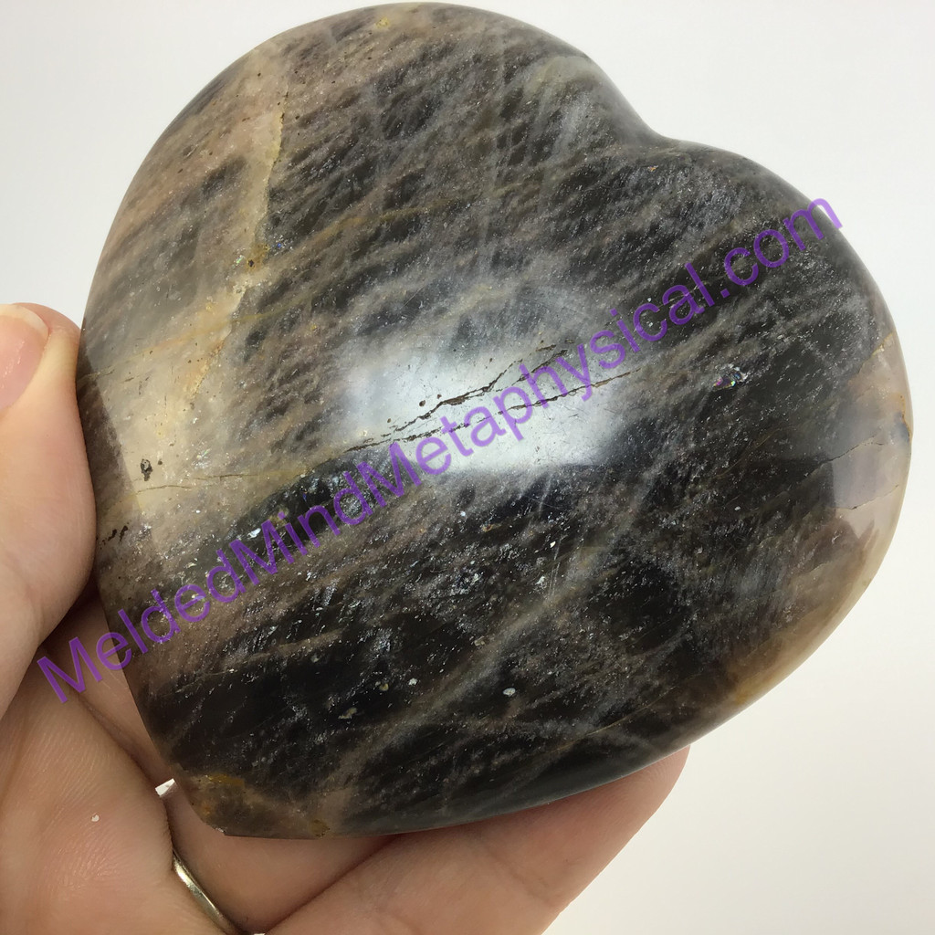 MeldedMind Large Black Moonstone Crystal Heart 77mm 7oz Healing Specimen 235