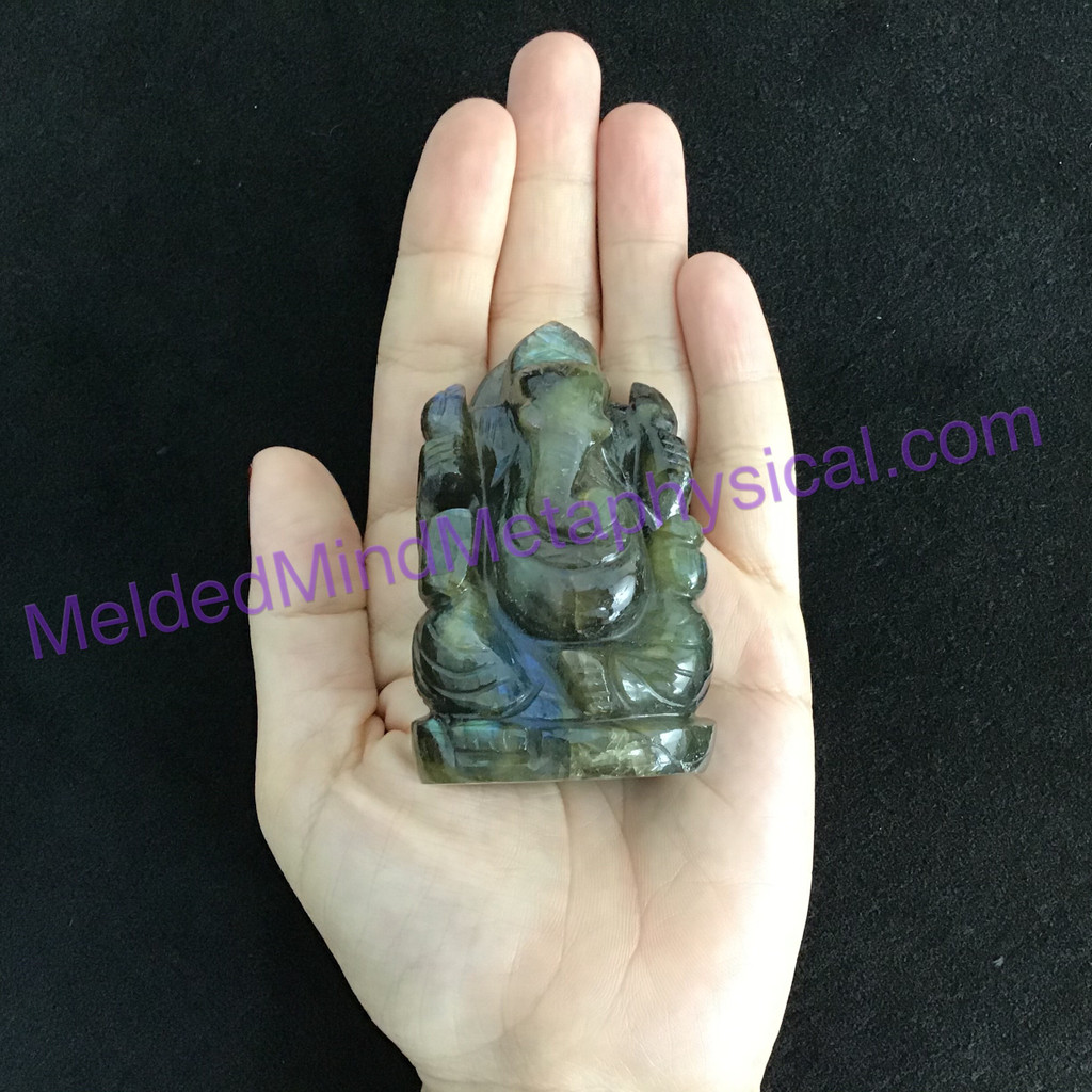 MeldedMind Carved Labradorite Ganesha Ganesh 77mm 7oz Flash Display Decor Meyaph