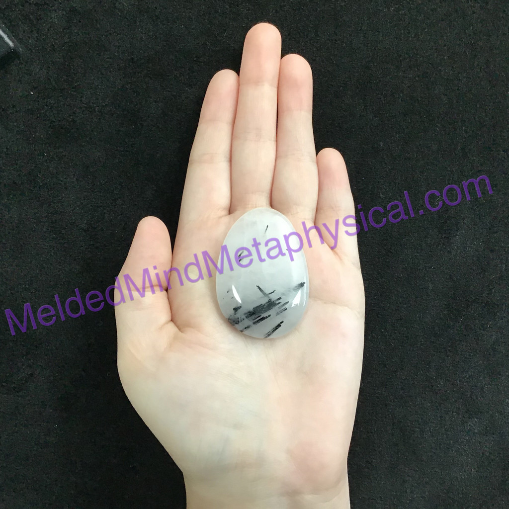 MeldedMind248 Tourmalinated Quartz Palm Stone 1.81in 46mm Smooth Worry Crystal