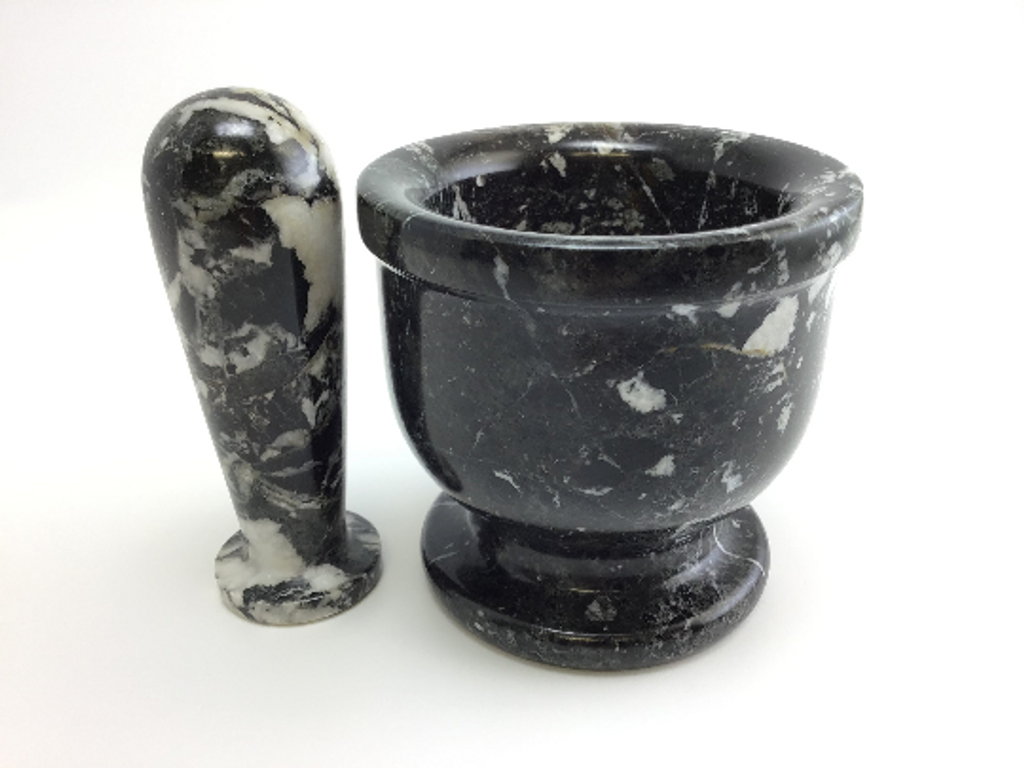 MeldedMind 4in Black Zebra Marble Mortar & Pestle Holistic Cooking Herb Grinder