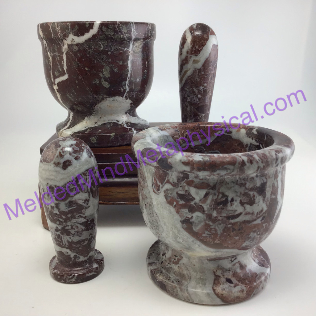 MeldedMind 4in Red Zebra Marble Mortar&Pestle Holistic Cooking Herb 665