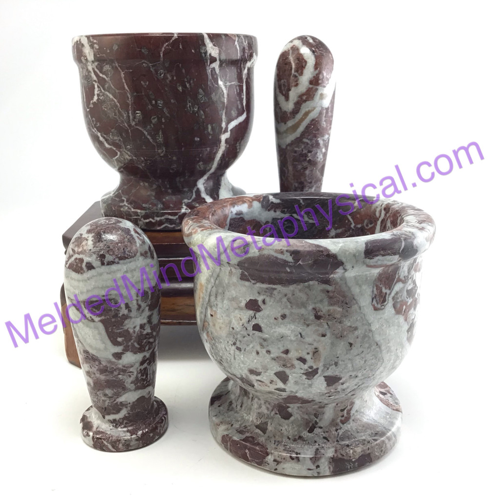 MeldedMind 4in Red Zebra Marble Mortar&Pestle Holistic Cooking Herb 665