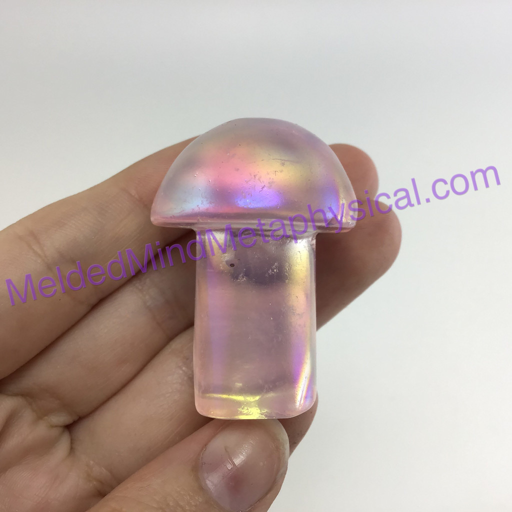 MeldedMind256 Aura Quartz Mushroom Aura Rose Crystal 41mm Fairy Garden