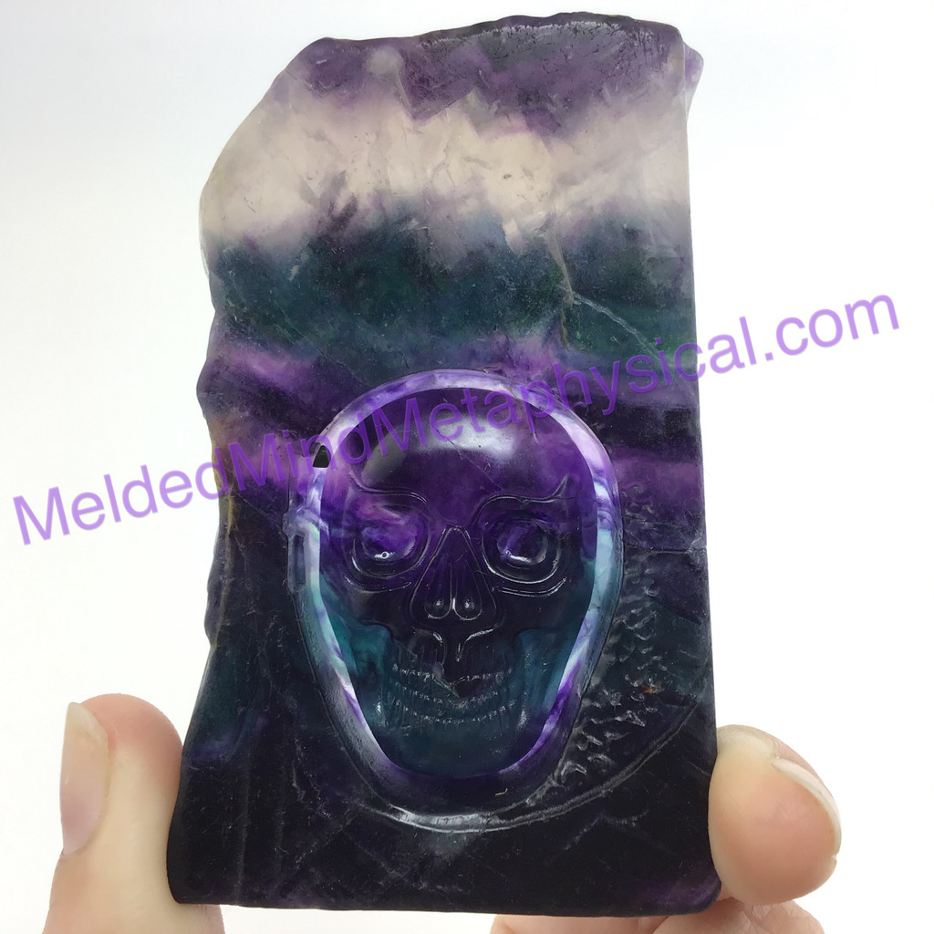 MeldedMind131 Carved Skull Small Fluorite Sculpture 79mm Holistic Altar Decor Cr