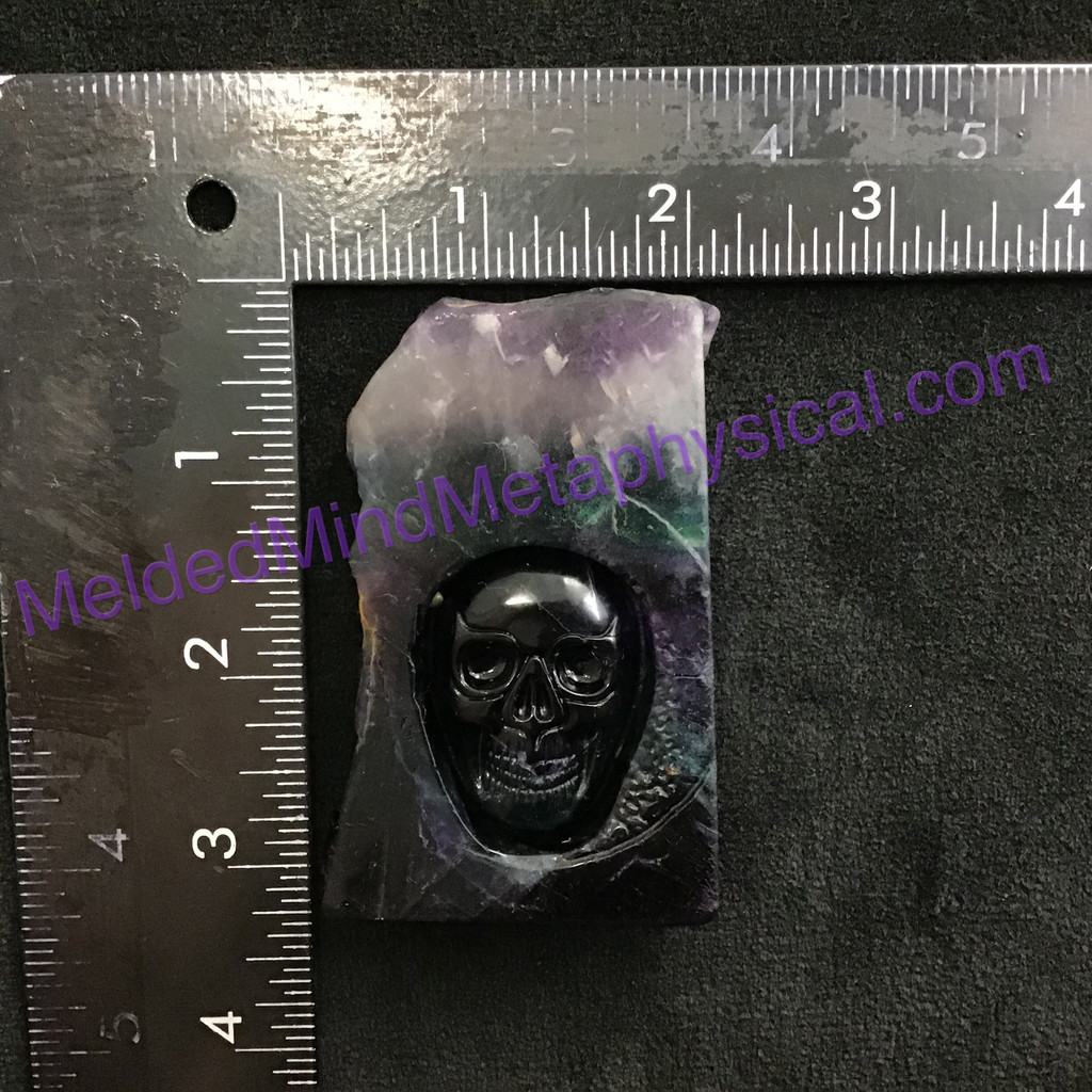 MeldedMind131 Carved Skull Small Fluorite Sculpture 79mm Holistic Altar Decor Cr