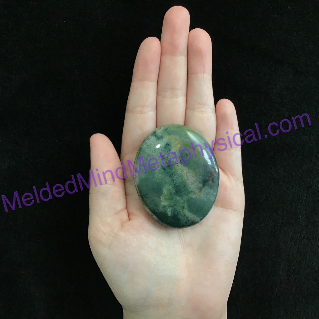 MeldedMind142 Moss Agate Palm Stone 56mm Abundance Metaphysical