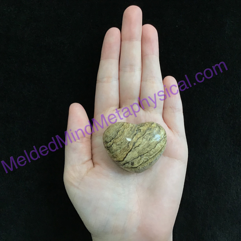 MeldedMind Natural Picture Jasper Puffed Heart 1.73in 44mm Brown Tan Stone 380