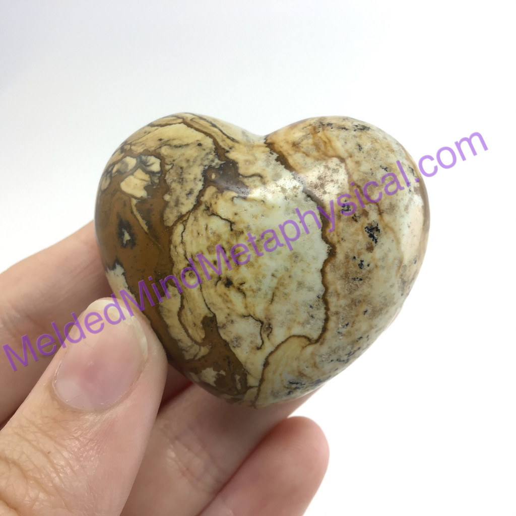 MeldedMind Natural Picture Jasper Puffed Heart 1.73in 44mm Brown Tan Stone 011