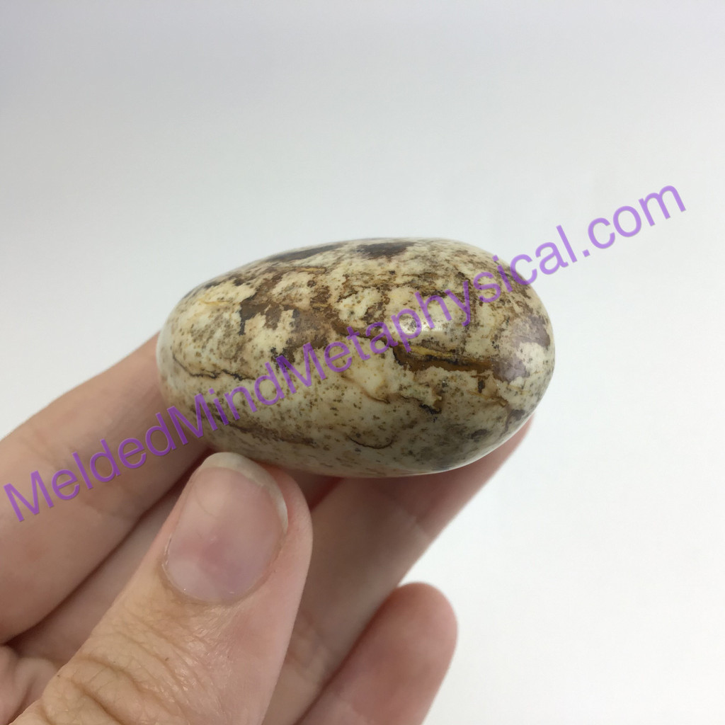 MeldedMind Natural Picture Jasper Puffed Heart 1.73in 44mm Brown Tan Stone 013