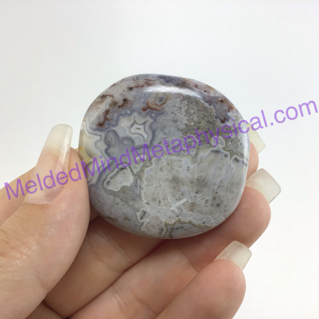 MeldedMind Crazy Lace Agate Palm Stone 1.68in 42mm Laughter Stone Happy Lace 084