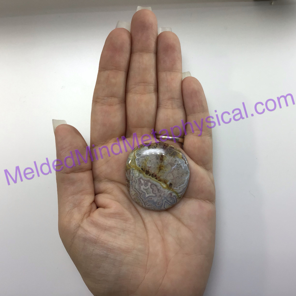 MeldedMind Crazy Lace Agate Palm Stone 1.65in 41mm Laughter Stone Happy Lace 085