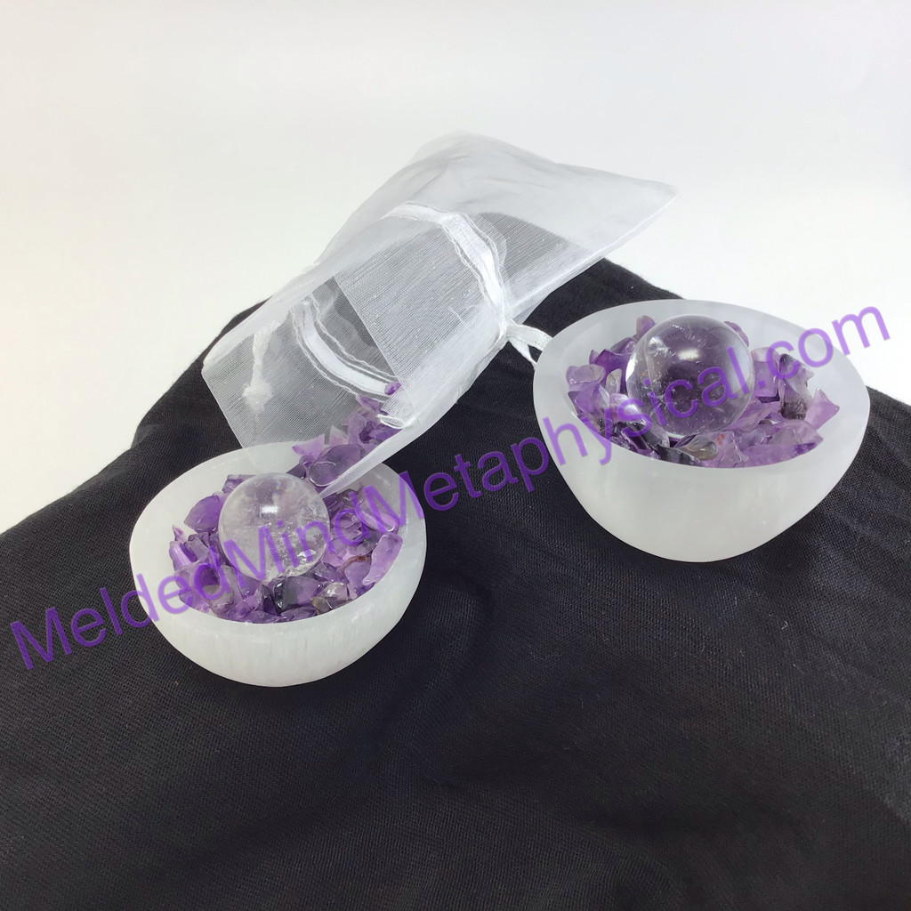 MeldedMind Protective Healing Anti-Stress Love Amethyst Mini Selenite Bowl 007