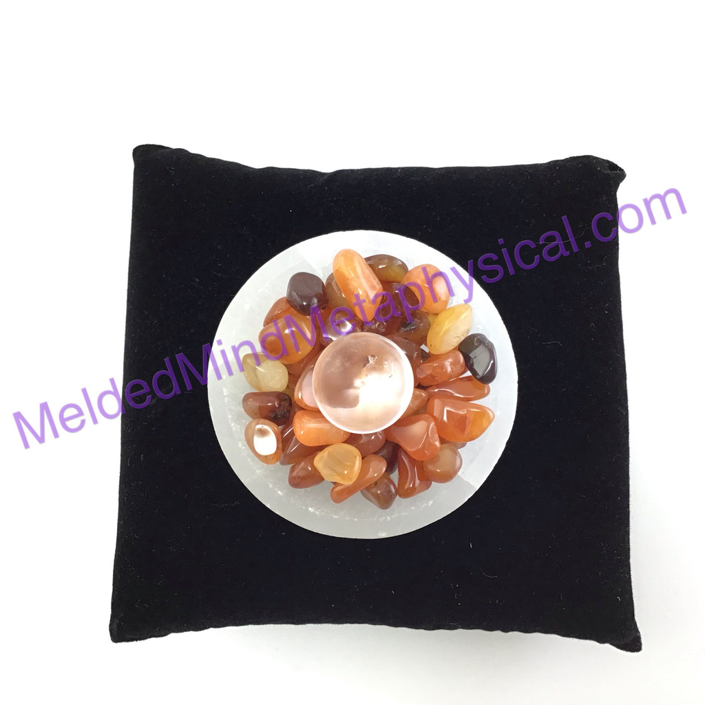 MeldedMind One (1) Energize & Creativity Carnelian Chips in Mini Selenite Bowl 0