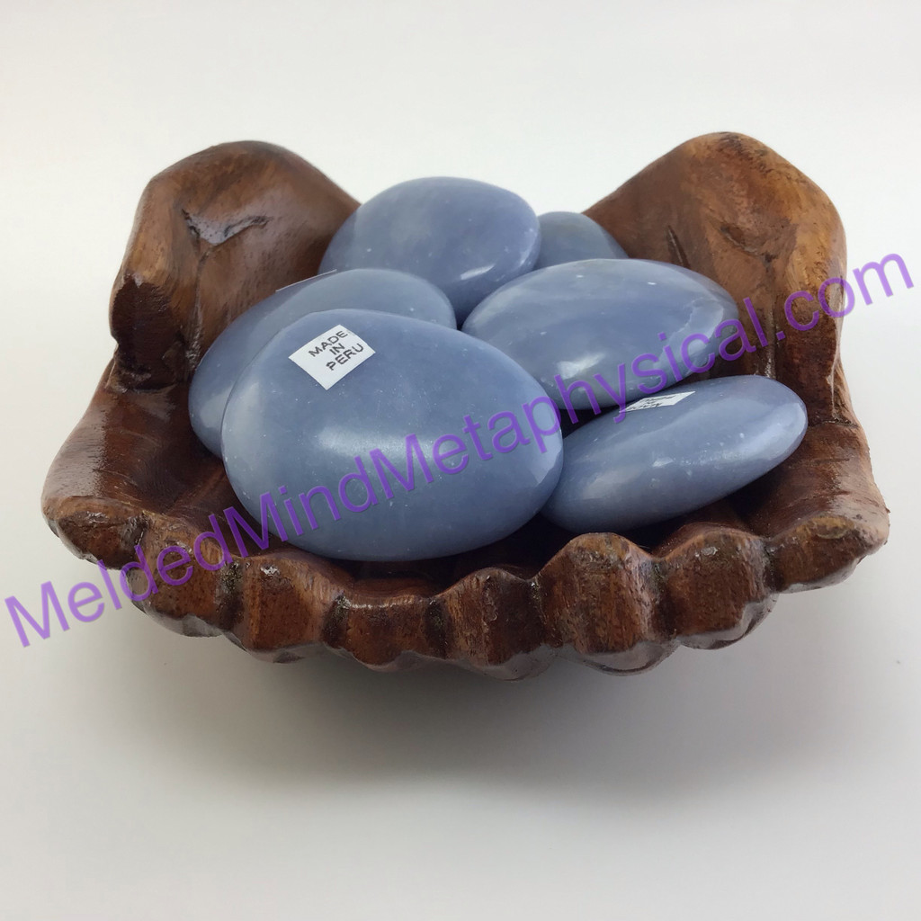 MeldedMind One (1) Angelite Palm Stone 1.5in 43-45mm Worry Calm Pocket Peru 652