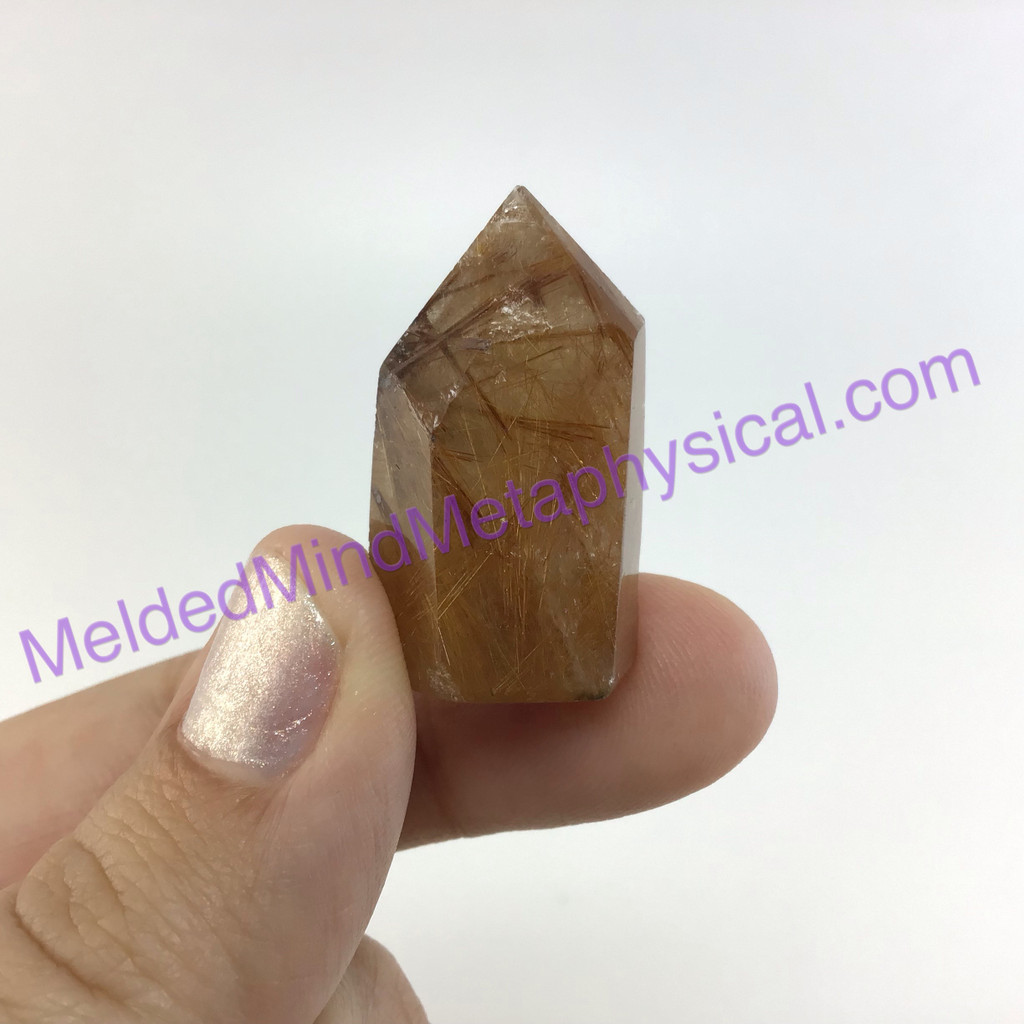 MeldedMind Small Rutilated Quartz Obelisk 1.24in 12g Rutile Point Rainbow 037