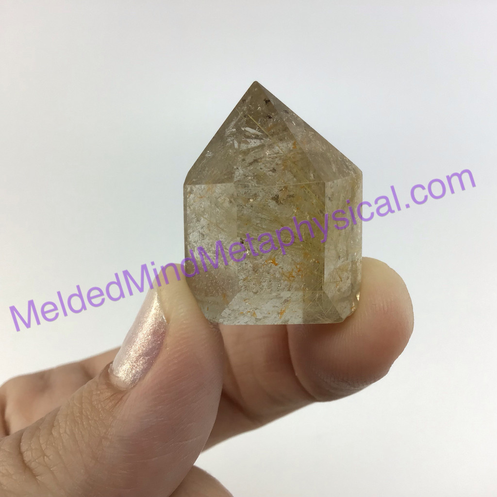 MeldedMind Small Rutilated Quartz Obelisk 1.10in 14g Rutile Point Rainbow 038