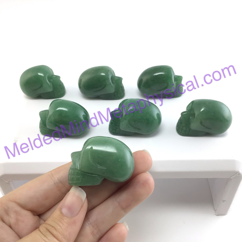 MeldedMind One (1) Green Aventurine Skull 1.44in 36mm Altar Decor Carving 002