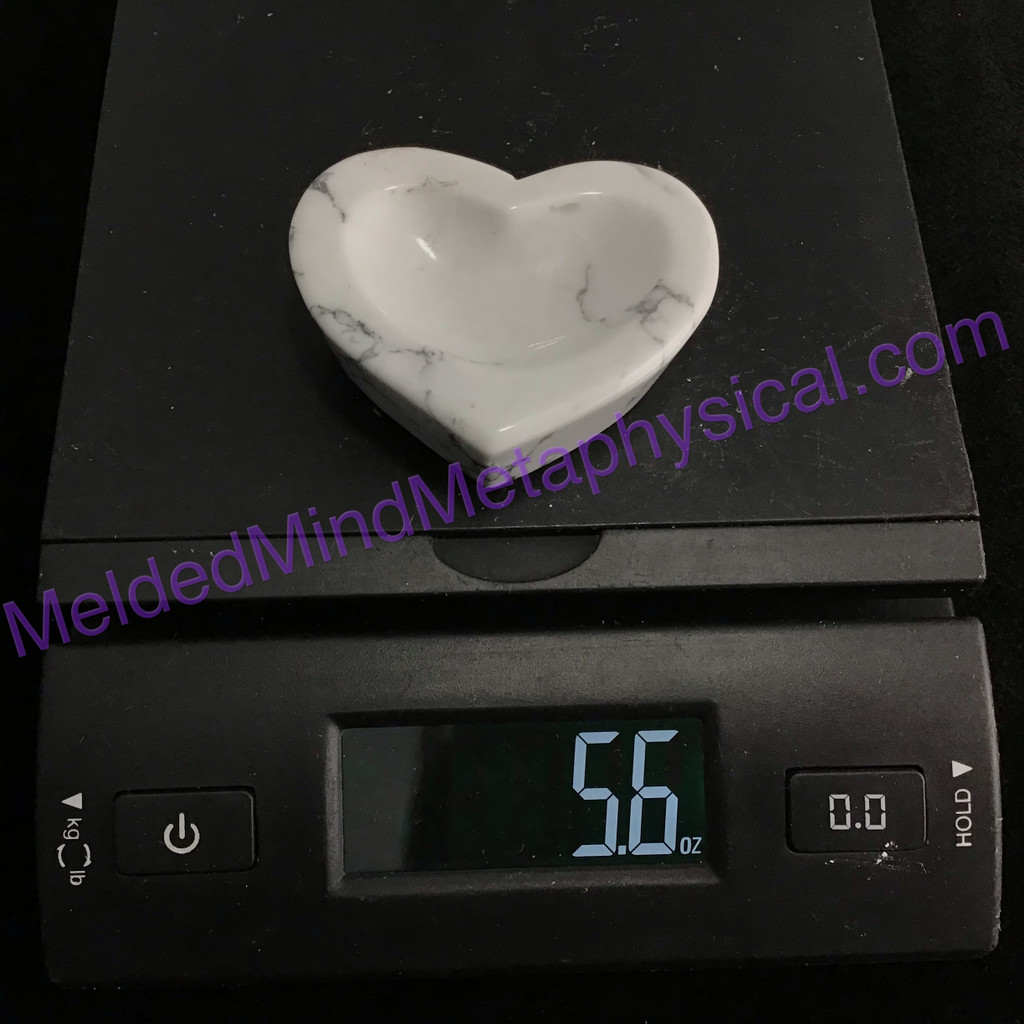 MeldedMind Howlite Heart Bowl 2.70in 68mm White Buffalo Stone of Awareness 232