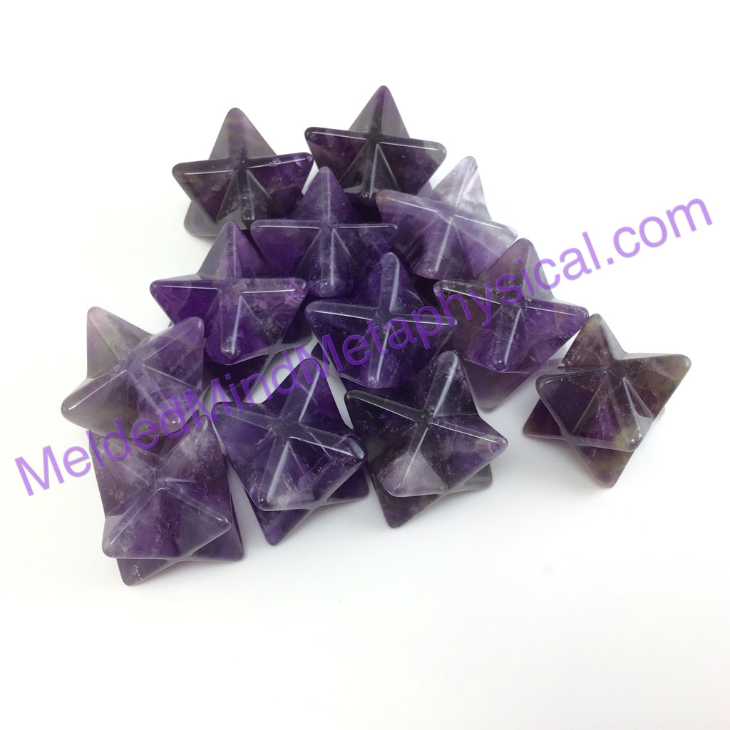 MeldedMind One (1) Amethyst Merkaba .97 in - 1in Purple Carving Healing 039