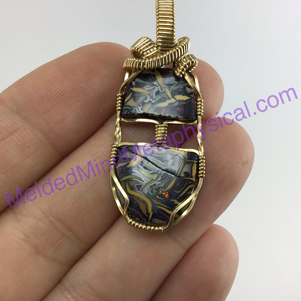 MeldedMind 14k Gold Filled Wire Wrapped Opal Pendant Handmade by F Tunderman 223