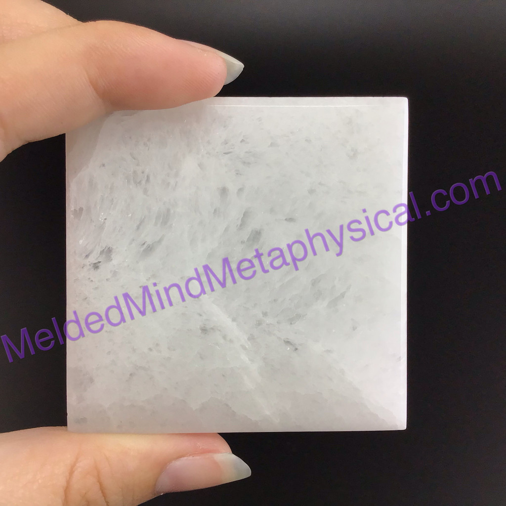 MeldedMind Polished Satin Spar Selenite Square 2.5x2.5x.5in Energy Cleanser 154