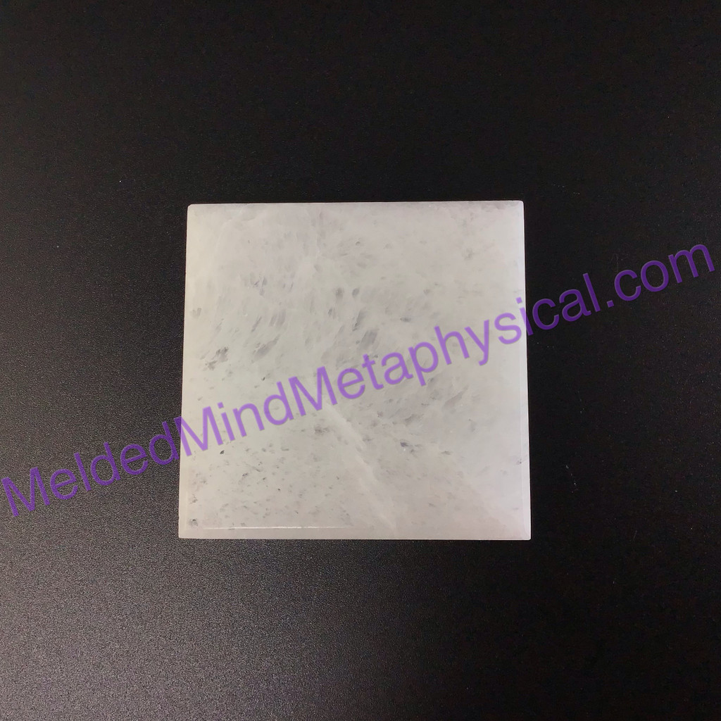 MeldedMind Polished Satin Spar Selenite Square 2.5x2.5x.5in Energy Cleanser 154