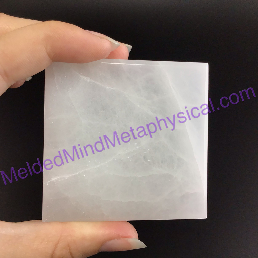 MeldedMind Polished Satin Spar Selenite Square 2.5x2.5x.5in Energy Cleanser 157