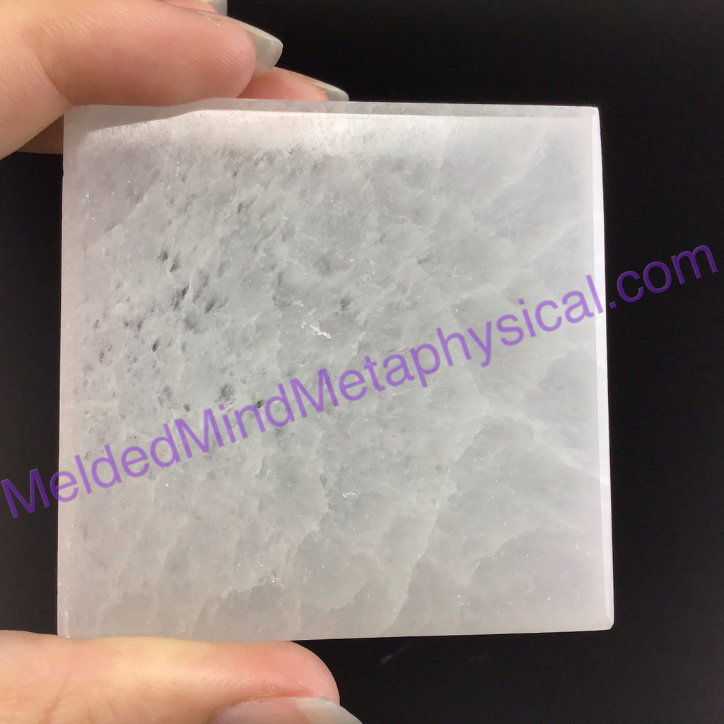 MeldedMind Polished Satin Spar Selenite Square 2.5x2.5x.5in Energy Cleanser 159