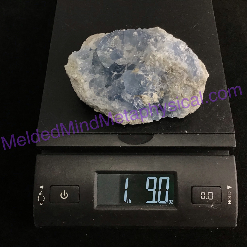 MeldedMind Raw Celestite Cluster Specimen 4.19in Natural Blue Crystal 506