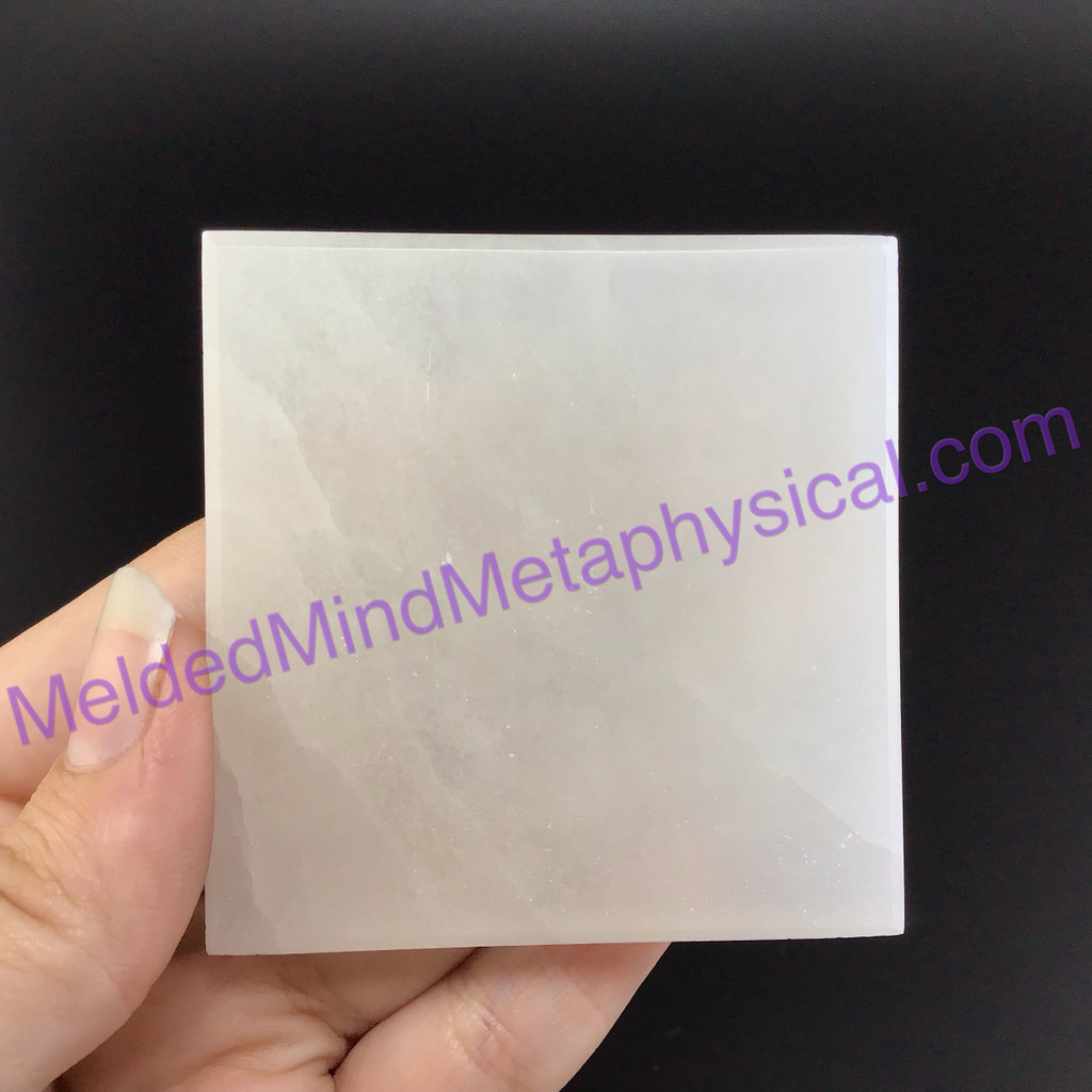 MeldedMind Polished Satin Spar Selenite Square 2.5x2.5x.5in Energy Cleanser 167