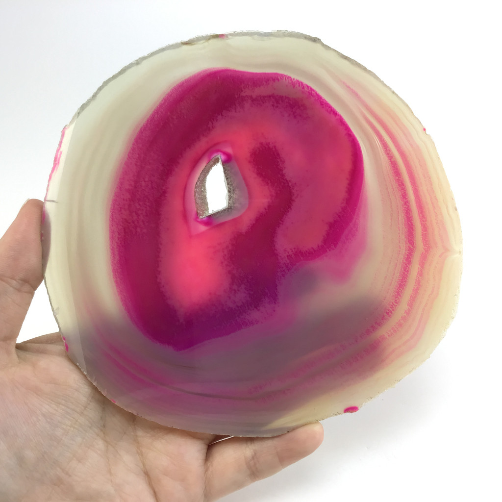 MeldedMind Dyed Pink Agate Sliced with Druzy 5.50in Mineral 081