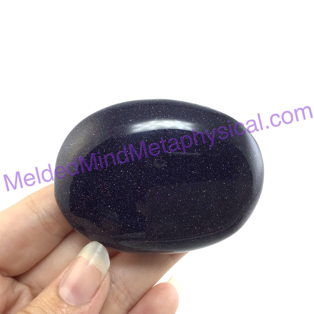 MeldedMind Blue Goldstone Palm Stone 2.40in Smooth Gallet Pocket 154